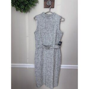 NWT Express Womens Size M Black White Sheath Dress Sleeveless Belted Career